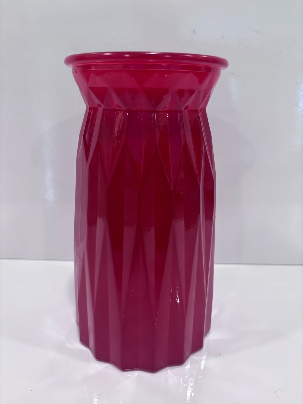 Red Vintage Art Deco Glass Vase 7 3/4”